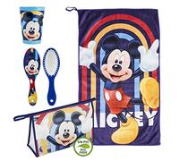 CERDÁ LIFE'S LITTLE MOMENTS - Mickey Mouse Kulturbeutel Kinder Durchsichtig | Toilettenbeutel Set [ Plastikbecher + Haarbürste + Mikrofasertuch ] - Offiziell Lizenziert von Disney, Blau