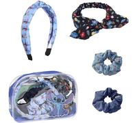 CERDÁ LIFE'S LITTLE MOMENTS - Set Haarschmuck Mädchen mit Kulturtasche Kinder | 4-teiliges Haar Schmuck Set mit Kosmetiktasche von Stitch - Offizielle Disney Lizenz