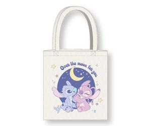 Cerdà Lilo und Stitch Tote Bag mit langen Griffen - 36 x 39 cm - Polyester und Baumwolle - Stitch- und Angel-Motiv Over the Moon for You - Weiß