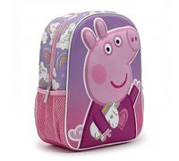 Peppa Pig 3D-Kinderrucksack für Mädchen, Schulrucksack, Einheitsgröße, Rosa und Lila, mit Seitentasche aus Mesh und Reißverschluss, offizielles Lizenzprodukt, ideal für Kindergarten und Schulbeginn