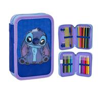 ARTESANÍA CERDÁ – Federmäppchen Stitch – mit 3 Fächern, Polyester/PVC, Reißverschluss, Blau