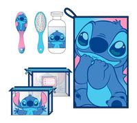 Stitch Kultur- und Reise-Set, Unisex, transparent, mit Reißverschluss, Haarbürste, Wiederverwendbare Flasche und Handtuch, Badzubehör, offizielles Disney-Lizenzprodukt, Rosa