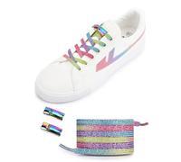 CERLUNA Premium elastische Schnürsenkel ohne Binden. Sicherer Halt dank flachem Schnürsenkel-Schnellverschluss. Gummi Schuhbänder 6mm ohne Binden in Premium-Qualität, 1 Paar, regenbogen glitzer bunt