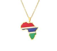 Cernomal Afrika-Karte-Anhänger-Halskette - Modischer Emaille-Gambia-Flagge-Symbol-Halsband, Schmuckanhänger, Geschenk, Patriot-Pullover-Kette, Accessoires Für Damen, Mädchen, Herren,