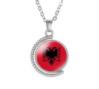 Cernomal Albanien-Flagge Halskette - Trendige Doppelseitige Drehbare Glas-Charm-Anhänger-Chokerkette, Schmuck, Geschenke, Accessoires Für Damen Und Herren, Geburtstagsgeschenk, Weiß,