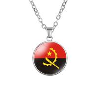 Cernomal Angola-Nationalflaggen-Anhänger-Halskette - Glas-Cabochon-Anhänger, Ethnische Afrikanische Land-Pullover-Kette, Für Damen Und Herren, Patriotischer Schmuck, Trendiges Party-G