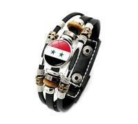 Cernomal Armband Mit Syrien-Flagge - Modischer, Verstellbarer Mehrschichtiger Geflochtener Perlen-Armreif Aus Leder, Schmuck-Armband-Zubehör, Geburtstagsgeschenk Für Männer Und Frauen