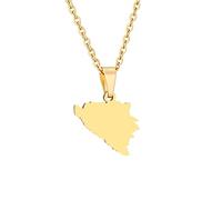 Cernomal Bosnien Und Herzegowina Karte Halskette Anhänger Charm - Karte Anhänger Charm Muster, Ethnische Patriotische Ornament Charm Schmuck Geschenke Für Frauen Männer, Gelb, Lang:
