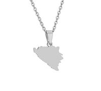 Cernomal Bosnien Und Herzegowina Karte Halskette Anhänger Charm - Karte Anhänger Charm Muster, Ethnische Patriotische Ornament Charm Schmuck Geschenke Für Frauen Männer, Weiß, Lang: