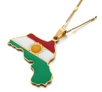 Cernomal Flaggen-Karte Von Kurdistan-Anhänger-Halskette - Emaille-Charm-Schmuck, Anpassbare Patriotische Pulloverkette, Für Männer Und Frauen, Geschenke Zum Nationalfeiertag, Jahresta