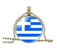 Cernomal Griechenland-Karte-Flagge-Anhänger-Halsketten - Glas-Cabochon-Charm-Perlen-Karten-Halskette, Für Damen Und Herren, Pullover-Kette, Schmuck, Geschenk-Accessoires, Gelb, Lang: 6