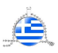 Cernomal Griechenland-Karte-Flagge-Anhänger-Halsketten - Glas-Cabochon-Charm-Perlen-Karten-Halskette, Für Damen Und Herren, Pullover-Kette, Schmuck, Geschenk-Accessoires, Weiß, Lang: