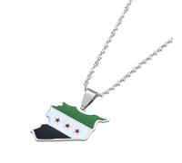 Cernomal Halskette Mit Flaggen-Karte Von Syrien - Emaille-Charm-Schmuck, Anpassbare Patriotische Pulloverkette, Für Männer Und Frauen, Geschenke Zum Nationalfeiertag, Jahrestag, Weiß,