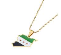 Cernomal Halskette Mit Flaggen-Karte Von Syrien - Emaille-Charm-Schmuck, Anpassbare Patriotische Pulloverkette, Für Männer Und Frauen, Geschenke Zum Nationalfeiertag, Jahrestag, Gelb,