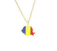 Cernomal Halskette Mit Landkarte Der Flagge Rumäniens - Emaille-Charm-Anhänger Im Retro-Ethno-Stil, 50 cm Schlüsselbeinkette, Für Damen Und Herren, Patriotischer Pullover, Halsband,