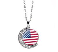 Cernomal Halskette Mit Usa-Flaggen-Anhänger - Personalisierte Doppelseitige Drehbare Charm-Schlüsselbeinkette, Für Damen Und Herren, Schmuck, Pulloverkette, Geschenk-Accessoires, Wei