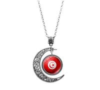 Cernomal Halsketten Mit Anhänger Mit Tunesien-Flagge - Vintage-Glas-Halbmond-Fußball-Charm-Pullover-Kette, Für Männer Und Frauen, Fußballfans, Geburtstagsschmuck, Geschenke, Accesso