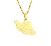 Cernomal Iran-Karte-Anhänger-Halskette - Modische Umrisse, Ausgehöhlte Flagge, Anhänger, Halsband, Kette, Schmuck, Festival, Geschenke Für Damen, Mädchen, Herren, Accessoires, Gelb,