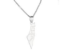 Cernomal Israel-Karten-Anhänger-Halsketten - Männer Und Frauen, Anhänger, Ethno-Hip-Hop-Länder, Grau, Halsband, Schmuck, Geschenke, Schlüsselbeinkette, Pullover-Kette, Karten-Anhän