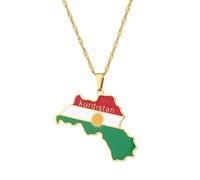Cernomal Kurdistan-Flagge-Karte-Anhänger-Halskette - Accessoires, Ethnischer Stil, Emaille-Anhänger, Halsband, Patriotisches Symbol, Krawatte, Geschenk, Wasserwellen-Pulloverkette Für