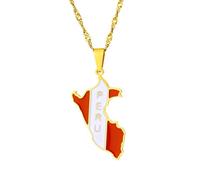 Cernomal Mode-Peru-Flagge-Karten-Anhänger-Halskette - Einfarbiger Hip-Hop-Charm-Halsband, Schmuckgeschenk, Patriot-Wasserwellen-Pullover-Kette Für Damen, Mädchen, Herren, Gelb, Lang:
