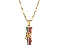 Cernomal Portugal Karte Flagge Anhänger Halsketten - Emaille Charm 50 cm Pullover Kette Hip Hop Land Für Frauen Männer Schmuck Accessoires, Gelb, Lang: 50 cm