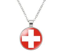 Cernomal Schweiz-Flagge-Anhänger-Halskette - Runde Glas-Cabochon-Anhänger-Schlüsselbeinkette, Patriotische Paar-Pullover-Kette, Schmuck Für Männer Und Frauen, Geschenk-Accessoires,