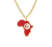 Cernomal Tunesien-Flagge, Afrika-Karte-Anhänger-Halskette - Retro-Modeschmuck, Emaille-Charm, Geometrisches Muster, Hip-Hop-Pullover-Kette Für Damen Und Herren, Geschenk, Karte-Halsket