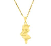 Cernomal Tunesien-Karte-Anhänger-Halsketten - Ethnisches Stadtmuster, Wasserwelle, Pullover-Kette, Charme, Hip-Hop, Trendiger Schmuck Für Damen Und Herren, Schlüsselbeinkette, Gelb, L