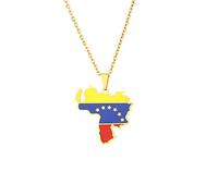 Cernomal Venezuela-Flaggen-Karte-Halskette - Retro-Emaille-Anhänger, 50 cm Pullover-Kette, Hip-Hop-Halsketten, Accessoires Für Damen Und Herren, Patriotischer Schmuck, Geschenke, Gelb,