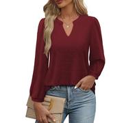 Cerrlop Langarm Bluse Damen Elegant: Lässige Oberteile Damen Blusen - V-Ausschnitt Doppellagige Tunika Locker Longbluse - Herbst Bürobluse Formal Festliche Blusen - Lochstickerei Arbeit Kleidung