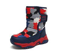 CERYTHRINA Kinder Schneestiefel Warm Gefütterte Snowboots für Jungen Mädchen Winterschuhe Klettverschluss Outdoor Stiefel blau rot 32
