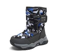 CERYTHRINA Kinder Schneestiefel Warm Gefütterte Snowboots für Jungen Mädchen Winterschuhe Klettverschluss Outdoor Stiefel grau Tarnung 37
