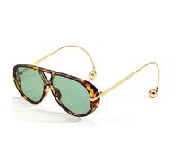 Cesunies Große Pilotenbrille für Damen und Herren, Retro, groß, rund, Vintage, CS012, Grün (Tortoise Frame/Green Lens), L