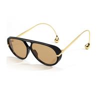 Cesunies Große Pilotenbrille für Damen und Herren, Retro, groß, rund, Vintage, CS012, Schwarz, schwarzer Rahmen / braune Gläser, L