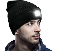 Cevikno Mütze mit LED Licht, Beleuchtete Mütze Wiederaufladbare USB Strickmütze mit Licht Abnehmbar Waschbar für Jogging, Camping, Grillen