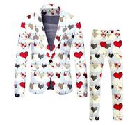 Cexiakong 2-teiliger Herzform Druck Anzug für Herren Herzform Druck Outfit für Herren Suits für Abendessen, Abschlussball, Hochzeit, Blazer-Hosen-Set, Herz-Print, Smoking, Anzugjacke