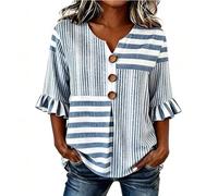 Cexiakong Bluse Damen Sommer Elegant Freizeithemd V-Ausschnitt 3/4 Arm Sommerhemd Regular Fit Arbeitshemd Leicht Leinenbluse Atmungsaktiv Outdoorhemd Lockere Passform Damenbluse