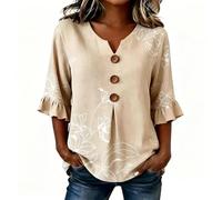 Cexiakong Bluse Damen Sommer Elegant Freizeithemd V-Ausschnitt 3/4 Arm Sommerhemd Regular Fit Arbeitshemd Leicht Leinenbluse Atmungsaktiv Outdoorhemd Lockere Passform Damenbluse