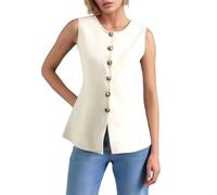 Cexiakong Damen Strickweste mit goldenen Knöpfen ärmelloser Jacke V Ausschnitt weibliche Weste Ärmellos Sommet Weste Stricken V Hals Knopf Hemd Sportshirt