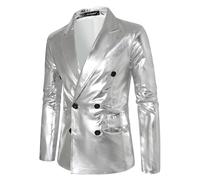 Cexiakong Glitzer Jacket Herren Lackleder Jacke Metallic Nachtclub Anzugjacken Zweireihig Langarm Glitzerjacke Mode Casual Herrenjacke Glänzende Freizeitjacke Disco Party Karneval Kostüm