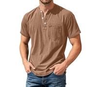 Cexiakong Henley Shirt Herren Kurzarm Baumwolle T Shirt mit Knopfleiste Vintage Sportshirt V Ausschnitt Sommer Kurzarmshirt mit Brusttasche Sweatshirt Atmungsaktiv Laufshirt Leicht Funktionsshirt