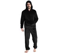Cexiakong Herren Dicker Pyjama Lang Schlafanzug Fleece Hoodie und Schlafhose Set Pyjama Herren und Teenager Jungen Flanell Hausanzug Winter Set Lang Pyjama mit Kapuze Weich