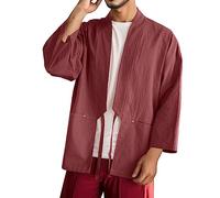 Cexiakong Herren Kimono Traditionelle japanische Kleidung Männliche Strickjacke Noragi Jacke Yukata Mantel Haori Men's Kimono Cardigan Jacket Japanese Style Flying Crane Seven Sleeves Open Front Coat