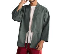 Cexiakong Herren Kimono Traditionelle japanische Kleidung Männliche Strickjacke Noragi Jacke Yukata Mantel Haori Men's Kimono Cardigan Jacket Japanese Style Flying Crane Seven Sleeves Open Front Coat