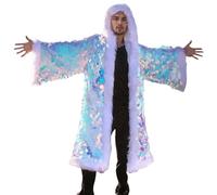 Cexiakong Herren Kunstfell Outwear Winter Light Up Burning Glow Fluffy Sparking Rainbow Oberteile Weste Winterjacke Elegant Warme Jacke Kunstpelz Mantel Plüschjacke Karneval