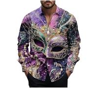 Cexiakong Herren Langarm Karneval Druck Freizeithemd Slim Fit Businesshemd Stretch Herrenhemd Button Down Reverskragen Trachtenhemd Atmungsaktiv Arbeitshemd Freizeit Fashion Oberhemd Faschingkostüm