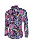 Cexiakong Hippie Hemd Herren Langarm Glitzerhemd Disco Outfit Vintage Flower Power Hawaiihemd Festliches Freizeithemd Button Down Arbeitshemd Fashion Herrenhemd Mottoparty Karneval Kostüm