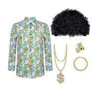 Cexiakong Hippie Hemd Herren Langarm Glitzerhemd Disco Outfit Vintage Flower Power Hawaiihemd Festliches Freizeithemd Button Down Arbeitshemd Fashion Herrenhemd Mottoparty Karneval Kostüm