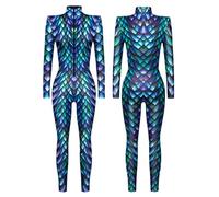 Cexiakong Jumpsuit Damen Rollkragen 3D Digitaldruck Playsuit Fasching Cosplay Kostüm Mit Reißverschluss Bodysuit Kostüm Ganzkörper Catsuit Glitzer Catsuit Stretch Overall Fashion Clubwear